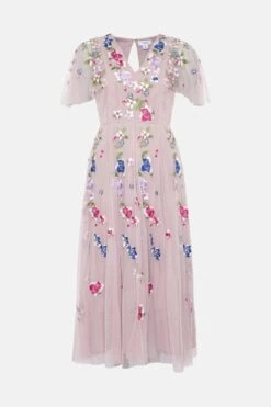 Coast Cape Sleeve Floral Embroidered Mesh Midi Dress -Coast bcc04484 blush xl 3