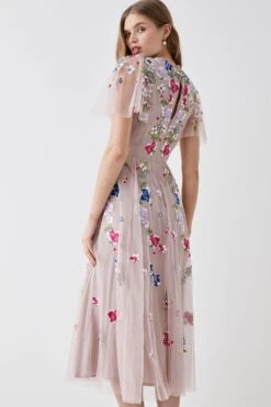 Coast Cape Sleeve Floral Embroidered Mesh Midi Dress -Coast bcc04484 blush xl 4