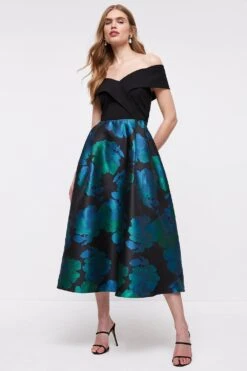 Coast Wrap Bardot Jacquard Skirt Midi Dress
