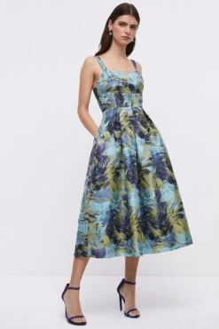 Coast Panelled Bodice Jacquard Full Skirt Midi Dress
