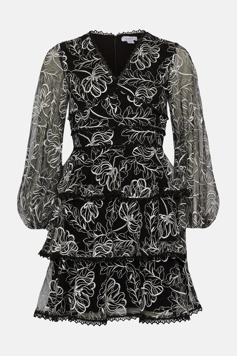 Coast Embroidered Mesh Tiered Mini Dress 4 Coast Embroidered Mesh Tiered Mini Dress - Image 4