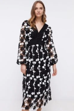 Coast Mono Lace Button Detail Midi Dress