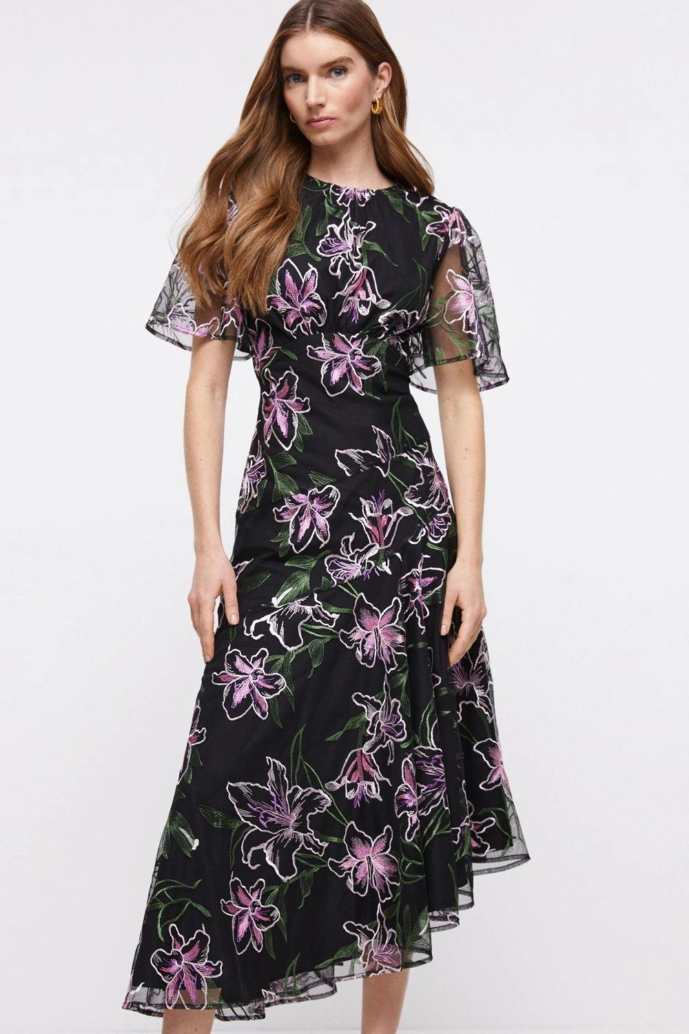 Coast Lily Embroidered Mesh Cut Out Back Midi Dress 1 Coast Lily Embroidered Mesh Cut Out Back Midi Dress