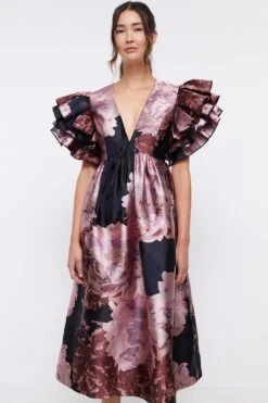 Coast Mega Ruffle Premium Jacquard Midi Dress