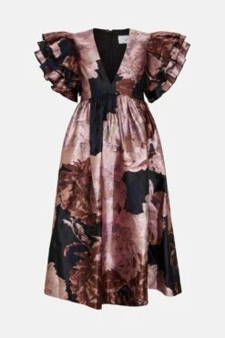 Coast Mega Ruffle Premium Jacquard Midi Dress -Coast bcc04532 multi xl 3