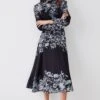 Coast Placement Print Volume Sleeve Midi Dress