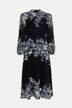 Coast Placement Print Volume Sleeve Midi Dress -Coast bcc04541 black xl 3