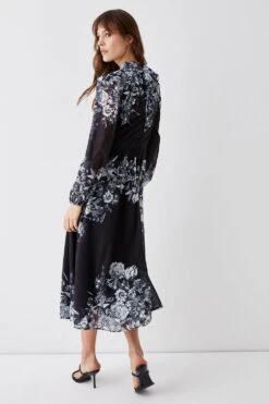 Coast Placement Print Volume Sleeve Midi Dress -Coast bcc04541 black xl 4