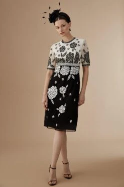 Coast Lisa Tan Floral Hand Embellished Mini Dress