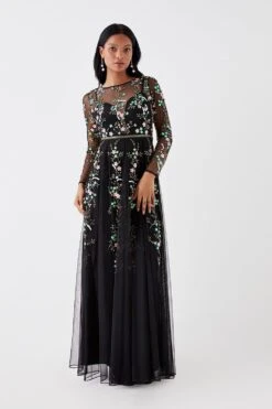 Coast Petite Hand Embellished Sequin Floral Panelled Maxi Dress