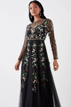 Coast Petite Hand Embellished Sequin Floral Panelled Maxi Dress -Coast bcc04559 black xl 4