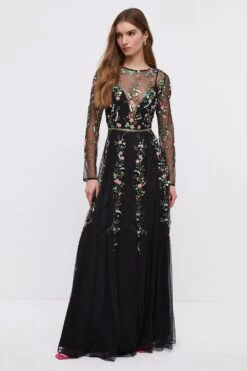 Coast Hand Embellished Sequin Floral Panelled Maxi Dress