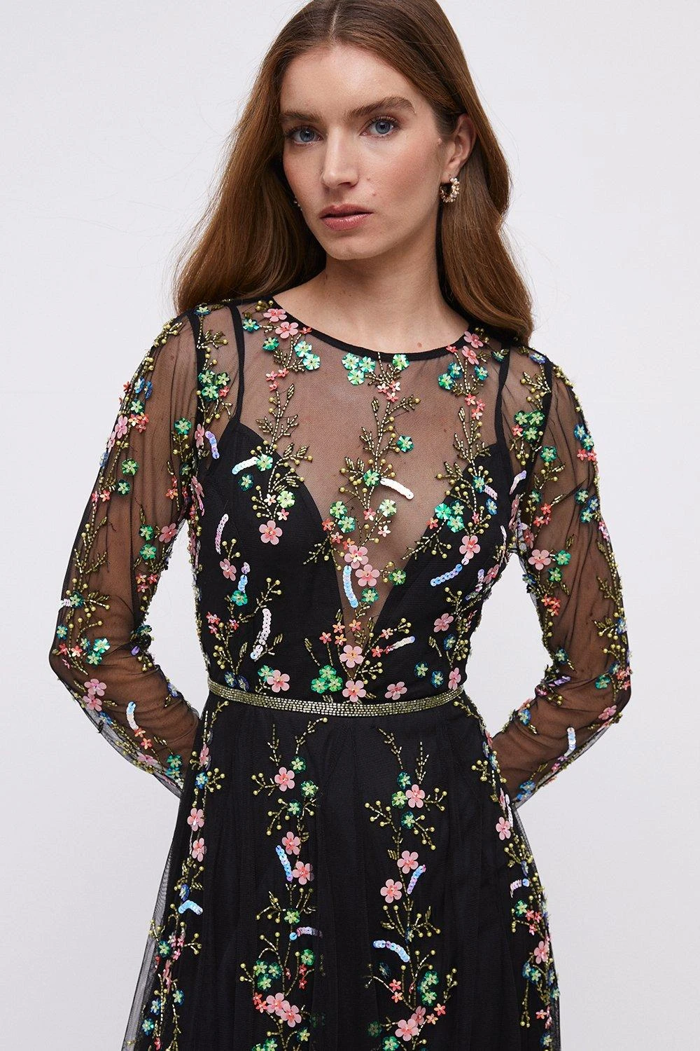 Coast Hand Embellished Sequin Floral Panelled Maxi Dress 3 Coast Hand Embellished Sequin Floral Panelled Maxi Dress - Image 3