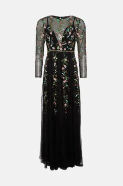 Coast Hand Embellished Sequin Floral Panelled Maxi Dress 9 Coast Hand Embellished Sequin Floral Panelled Maxi Dress -Coast bcc04560 black xl 3