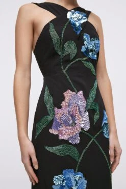 Coast Cross Neck Hand Embellished Floral Pencil Dress -Coast bcc04563 black xl 2