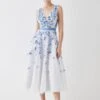 Coast Plunge Organza 3d Floral Full Skirt Midi Dress