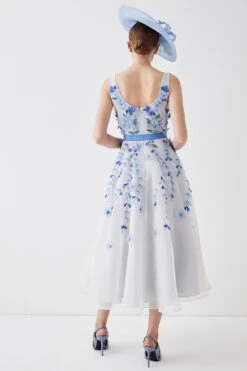 Coast Plunge Organza 3d Floral Full Skirt Midi Dress -Coast bcc04570 pale20blue xl 2