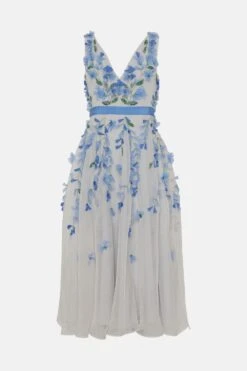 Coast Plunge Organza 3d Floral Full Skirt Midi Dress -Coast bcc04570 pale20blue xl 3