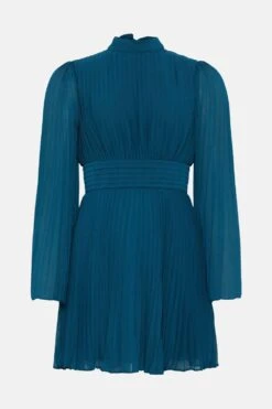 Coast Pleated Flare Sleeve Tie Neck Mini Dress -Coast bcc04576 teal xl 3
