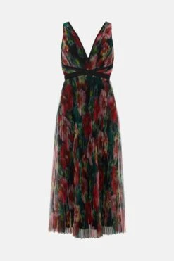 Coast Blurred Floral Tipped Pleated Mesh Midi Dress -Coast bcc04578 multi xl 3