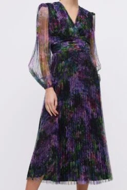 Coast Long Sleeve Waist Detail Pleated Mesh Midi Dress -Coast bcc04580 purple xl 2