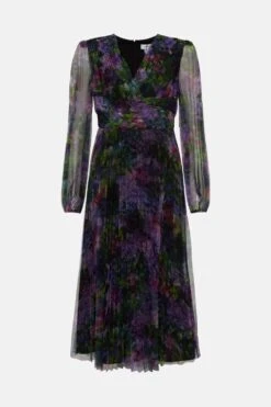 Coast Long Sleeve Waist Detail Pleated Mesh Midi Dress -Coast bcc04580 purple xl 3