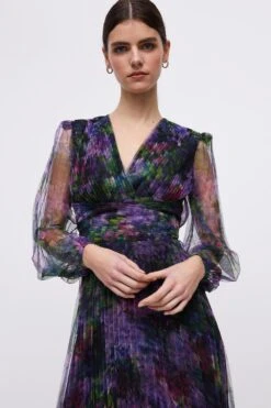 Coast Long Sleeve Waist Detail Pleated Mesh Midi Dress -Coast bcc04580 purple xl 4