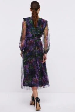 Coast Long Sleeve Waist Detail Pleated Mesh Midi Dress -Coast bcc04580 purple xl 5