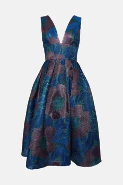 Coast Plunge Neck Premium Jacquard Midi Dress -Coast bcc04605 multi xl 3