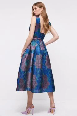 Coast Plunge Neck Premium Jacquard Midi Dress -Coast bcc04605 multi xl 4