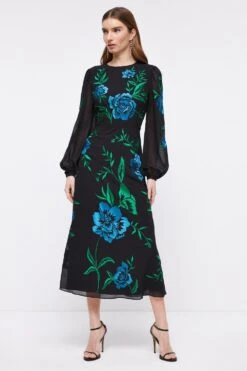 Coast Petite Blooming Marigold Embroidered Dress