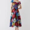 Coast Organza Floral Bardot Ruched Bodice Midi Dress