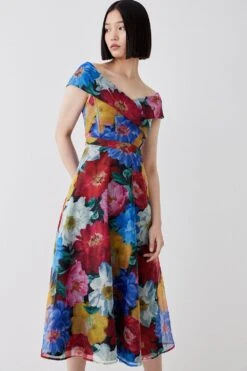 Coast Organza Floral Bardot Ruched Bodice Midi Dress -Coast bcc04677 multi xl 2