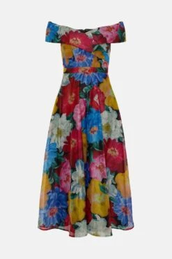 Coast Organza Floral Bardot Ruched Bodice Midi Dress -Coast bcc04677 multi xl 3
