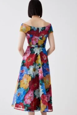 Coast Organza Floral Bardot Ruched Bodice Midi Dress -Coast bcc04677 multi xl 4