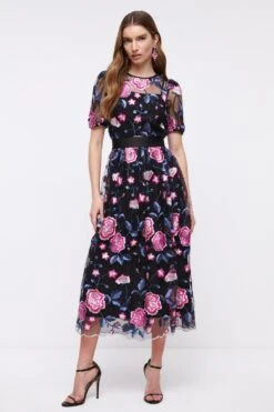 Coast Embroidered Mesh Puff Sleeve Midi Dress -Coast bcc04679 black xl 2