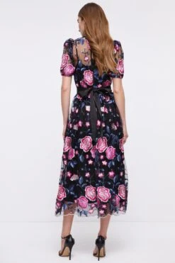 Coast Embroidered Mesh Puff Sleeve Midi Dress -Coast bcc04679 black xl 4