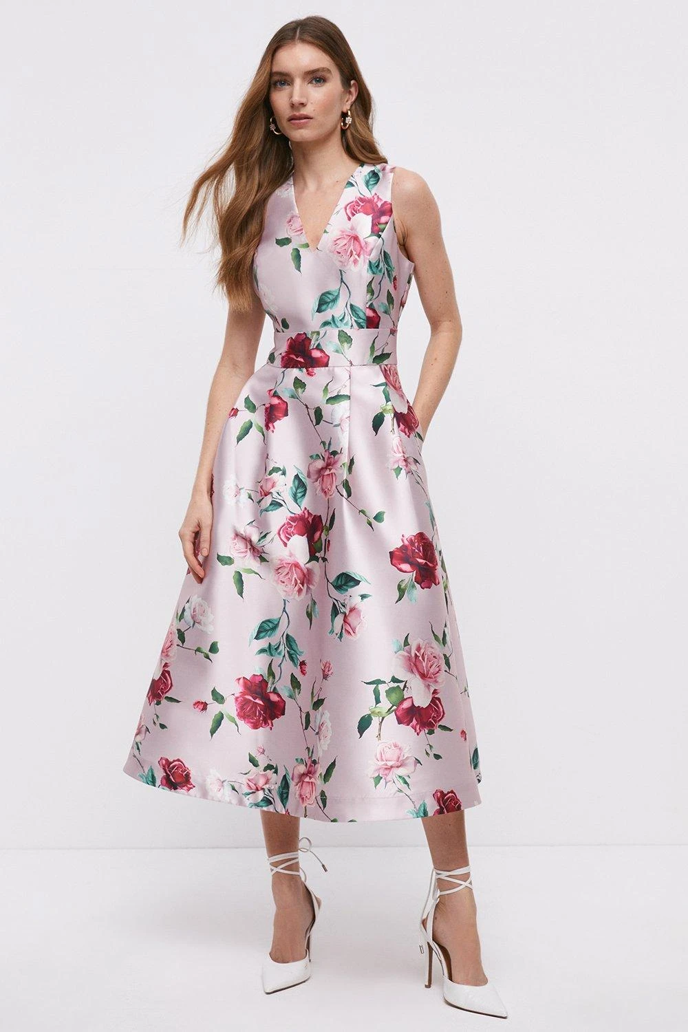 Coast Midi Dress In Twill With V-Neck 1 Coast Midi Dress In Twill With V-Neck