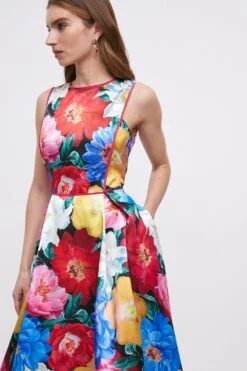 Coast Twill Midi Dress With Dip Hem & Piping -Coast bcc04738 multi xl 2