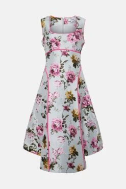 Coast Square Neck Midi Dress In Jacquard With Seam -Coast bcc04739 grey xl 3