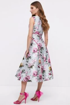 Coast Square Neck Midi Dress In Jacquard With Seam -Coast bcc04739 grey xl 4