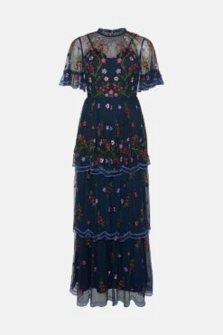 Coast Embroidered Mesh Scallop Tiered Maxi Dress -Coast bcc04760 navy xl 3
