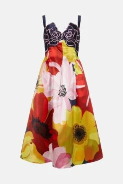 Coast Printed Twill Midi Dress With Embroidered Flowers -Coast bcc04840 multi xl 3