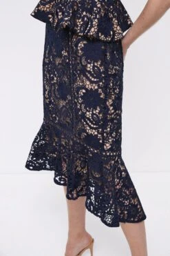 Coast Lace Pencil Dress With Dip Hem & Peplum -Coast bcc04842 navy xl 2