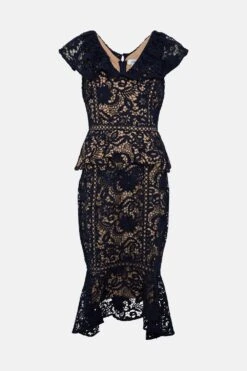 Coast Lace Pencil Dress With Dip Hem & Peplum -Coast bcc04842 navy xl 3