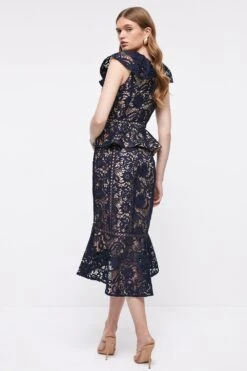 Coast Lace Pencil Dress With Dip Hem & Peplum -Coast bcc04842 navy xl 4