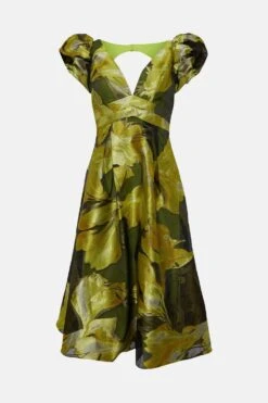 Coast V Neck Jacquard Dress With Frill Shoulder -Coast bcc04843 yellow xl 3