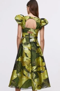 Coast V Neck Jacquard Dress With Frill Shoulder -Coast bcc04843 yellow xl 4