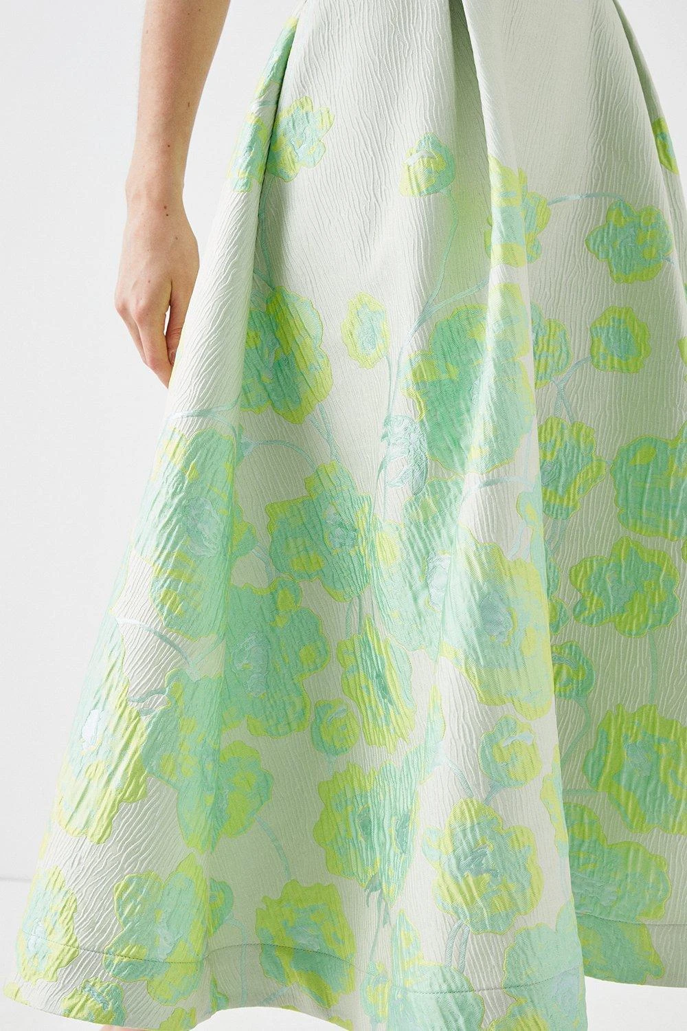 Coast Cross Neck Frill Detail Jacquard Midi Dress 2 Coast Cross Neck Frill Detail Jacquard Midi Dress - Image 2