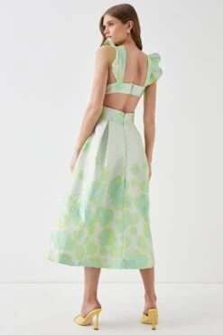 Coast Cross Neck Frill Detail Jacquard Midi Dress 6 Coast Cross Neck Frill Detail Jacquard Midi Dress -Coast bcc04865 green xl 2
